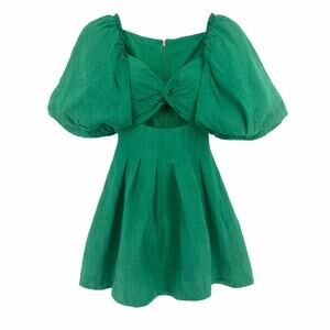 Aje. Dusk Knot Puff Sleeve Mini Dress Sz 6 (AUS 10) NWOT Linen Cut Out
